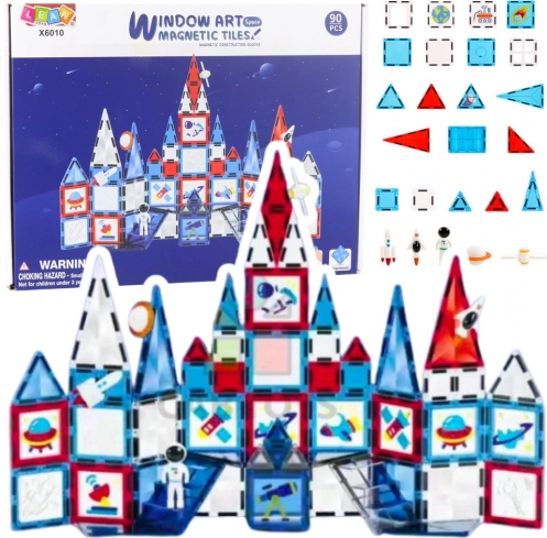 Magnetičke građevne pločice s prozorčićima – svemirski set, 90 dijelova