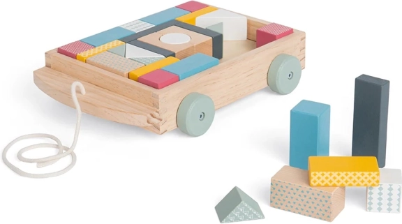 Bigjigs Toys drveni vlačni vagon s kockama