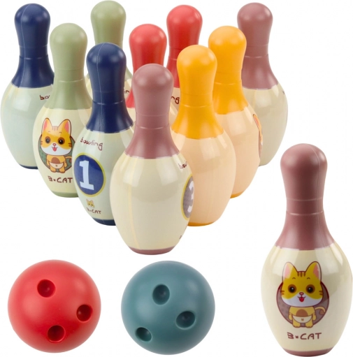 Dječji bowling set s mačićima – 10 čunjeva i 2 šarene kugle