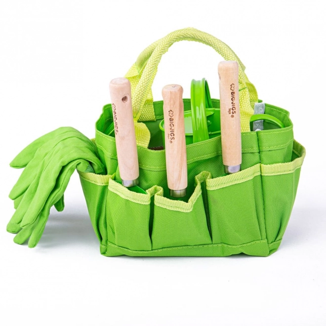 Bigjigs Toys Vrtni set alata u platnenoj torbi zeleni