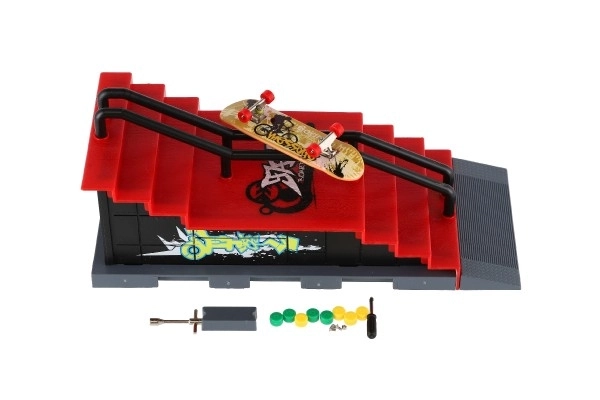 Skatepark - prstni skateboard s rampom plast 8cm s dodacima miješani tipovi u kutiji 28x18cm
