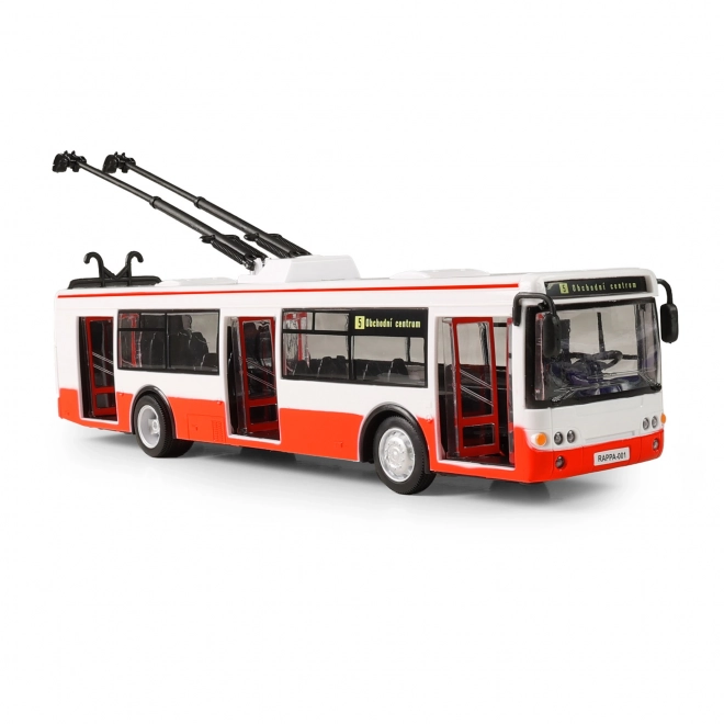 Trolejbus češki govoreći plastika 29cm crveni slobodan pogon na bat. sa svjetlom i zvukom u pak. 33x11x10cm