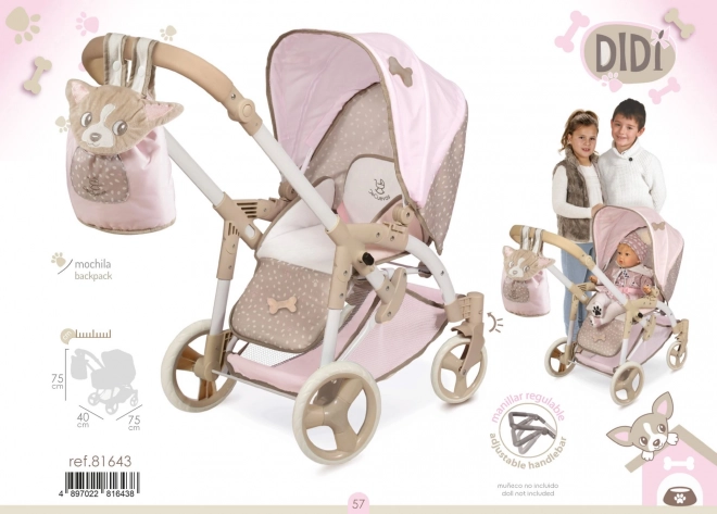 DeCuevas 81643 dječja sklopiva kolica za lutke 3 u 1 s prijenosnom torbom DIDI 2021 - 75 cm