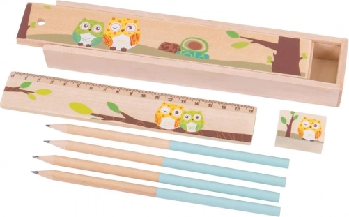Drvena pernica sa sovicama Bigjigs Toys – plava