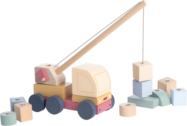 Cubika pastelni auto-dizalica s magnetom – drvena slagalica 14 dijelova