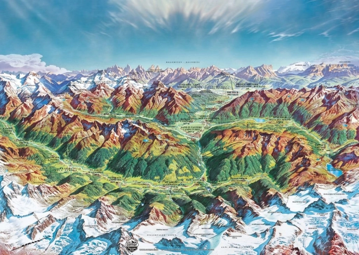 Heye puzzle Map Art: Planinski svijet u Alpama 2000 dijelova