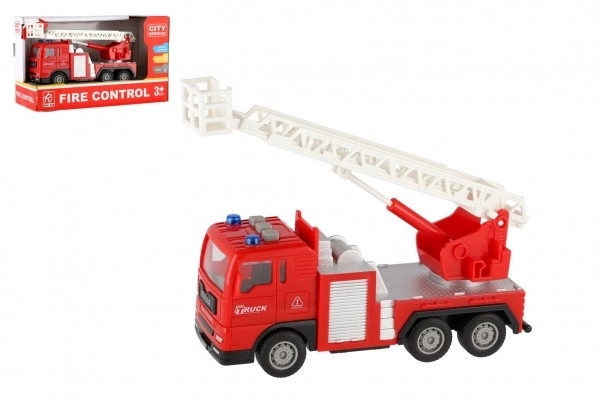 Plastično vatrogasno vozilo 16cm na mehanički pogon na baterije sa svjetlom i zvukom u kutiji 21x13x9cm