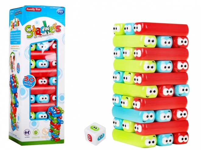 Igra Jenga Junior za djecu 3+ Toranj od pravokutnih blokova + šarene grede + kockica