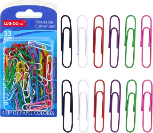 Set šarenih kancelarijskih spajalica za papir 33 mm, 90 kom