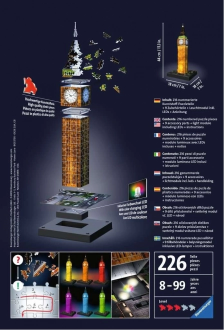 Puzzle 216 dijelova 3D Big Ben Noć