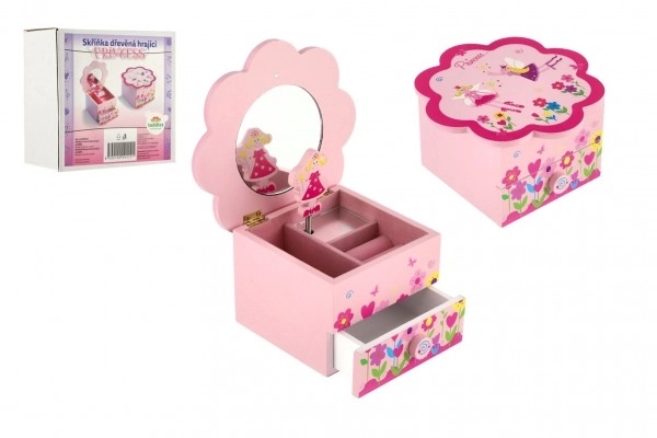 Ormarić za nakit Princess drvena glazbena cvjetna ladica 14,5x8x14,5cm