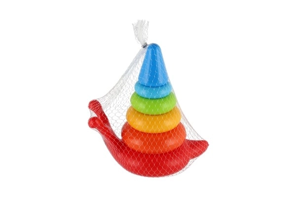 Slagalica piramida prstenovi puž plastika 6kom u mrežici 18x20x12cm 12m+
