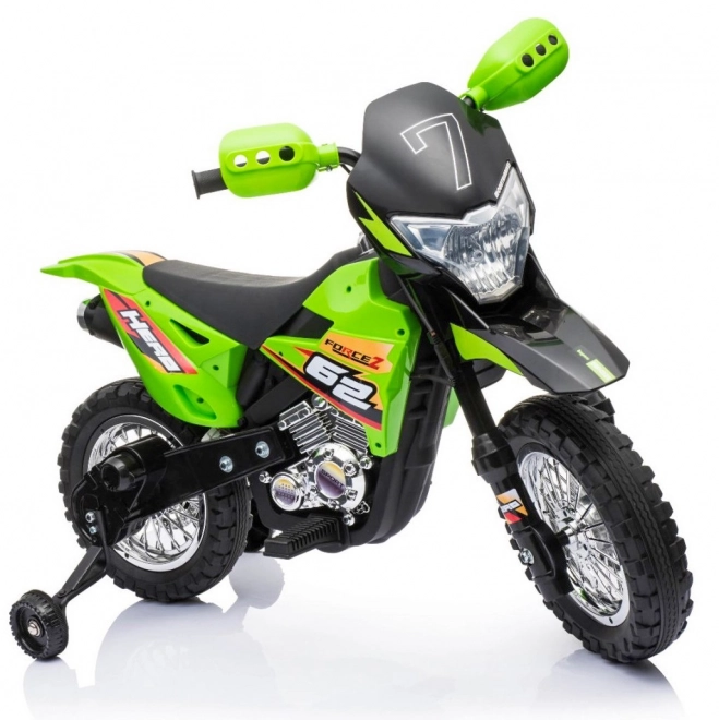 Dječji električni cross motor na akumulator – zelena, s pomoćnim kotačima i LED svjetlima