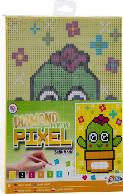Dijamantno slikanje na okviru Grafix Pixel kaktus 15 × 20 cm