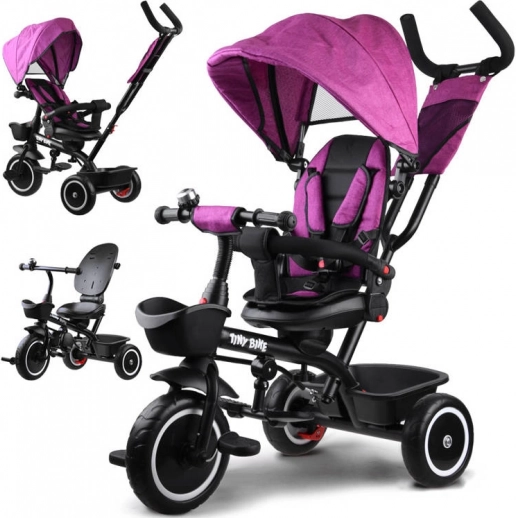 Dječja tricikla 3u1 s okretnim sjedalom i krovićem TINY BIKE – Ružičasta
