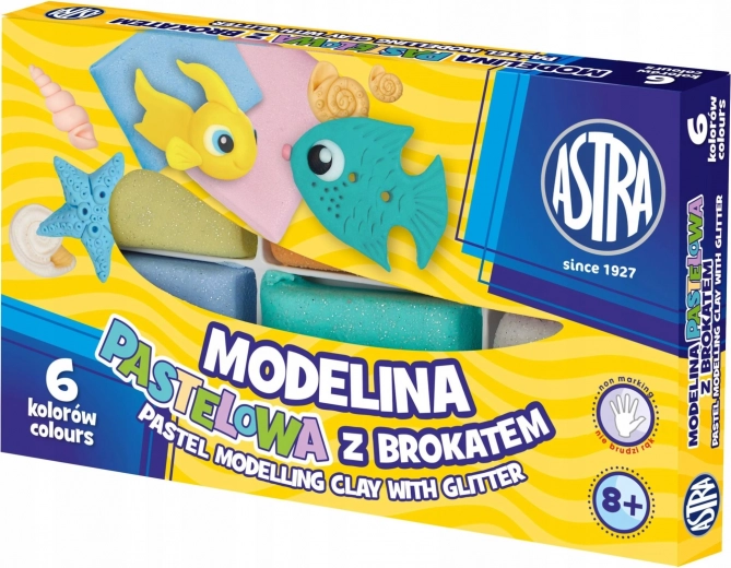 Termootvrdljiva plastelina ASTRA, 6 pastelnim boja sa šljokicama