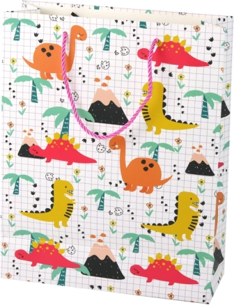 Poklon-vrećica s dinosaurima, karirani motiv, 32 × 26 × 10 cm