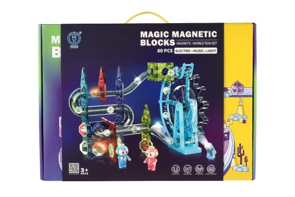 Magnetska plastična staza 80 dijelova 16 kuglica + dodaci na baterije sa svjetlom u kutiji 47x35x9cm