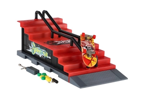 Skatepark - prstni skateboard s rampom plast 8cm s dodacima miješani tipovi u kutiji 28x18cm