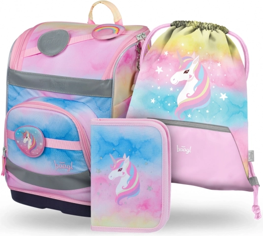 Set 3 BAAGL Zippy plus Rainbow Unicorn: aktovka, pernica i vrećica