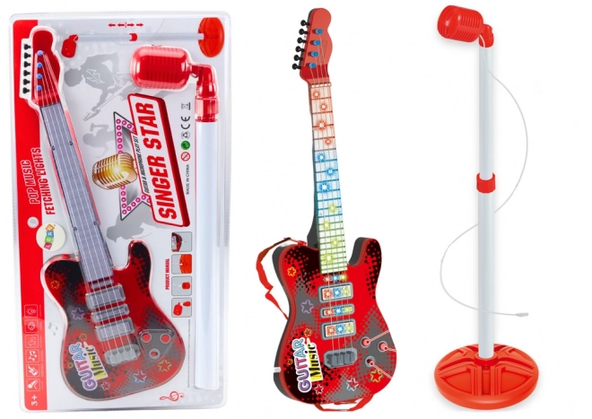 Električna gitara s postoljem i mikrofonom na baterije crvena