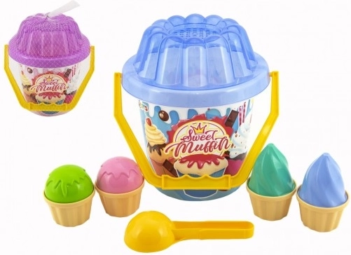 Plastični set za pijesak Sweet Muffin s kantom, lopaticom i kalupima za sladoled