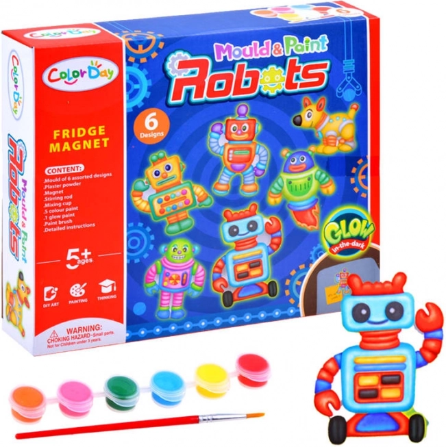 Kreativni set Magnetski Roboti s Gipsom i Bojama