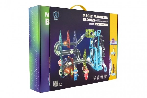 Magnetska plastična staza 80 dijelova 16 kuglica + dodaci na baterije sa svjetlom u kutiji 47x35x9cm
