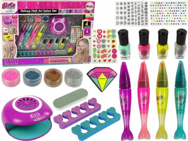 Veliki set za oslikavanje noktiju Nail Pens Glitter Stickers Lamp