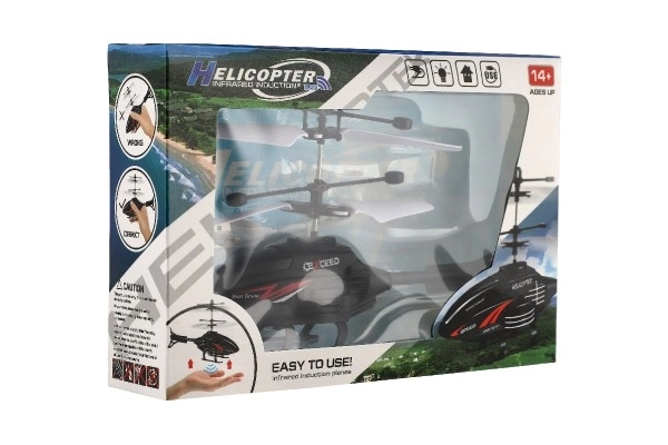 Plastični helikopter 16cm koji reagira na pokret ruke s USB kabelom za punjenje u kutiji 22x15x5cm
