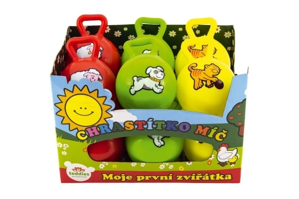 Gumena loptica s ručkom i zvečke Moje prve životinje - 10 cm