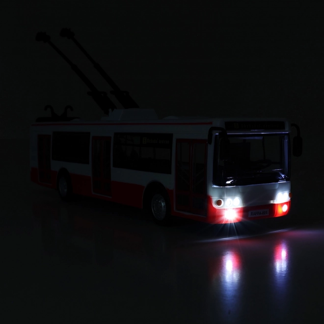 Trolejbus češki govoreći plastika 29cm crveni slobodan pogon na bat. sa svjetlom i zvukom u pak. 33x11x10cm