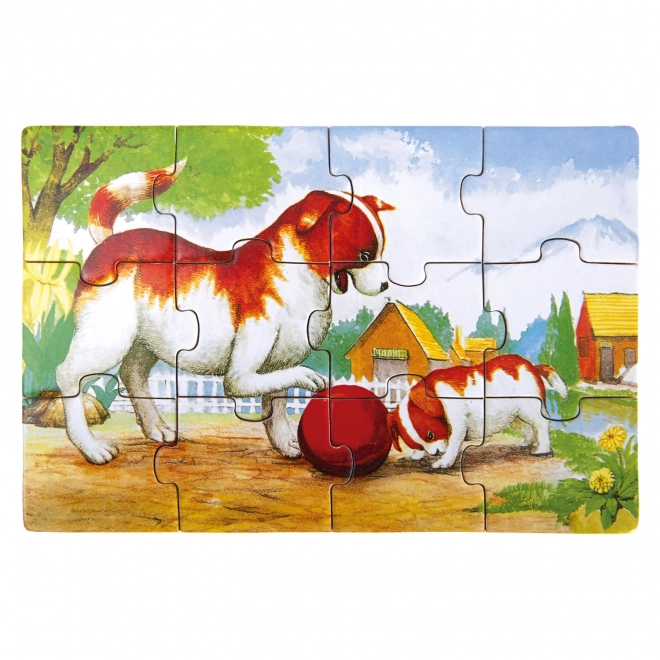 Drvene puzzle životinje u kutiji