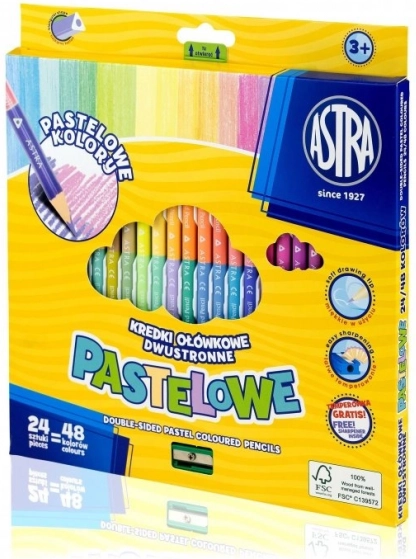 Trokutaste dvostrane bojice ASTRA, 24 kom (48 boja), pastelni tonovi