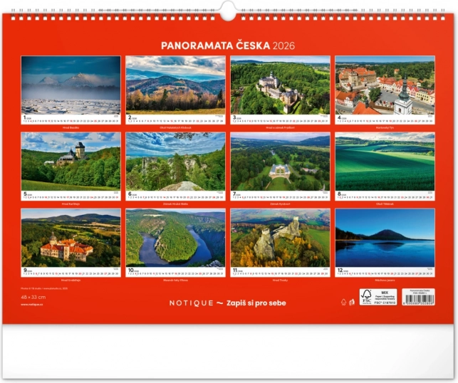 Zidni kalendar Panoramata Češke 2026