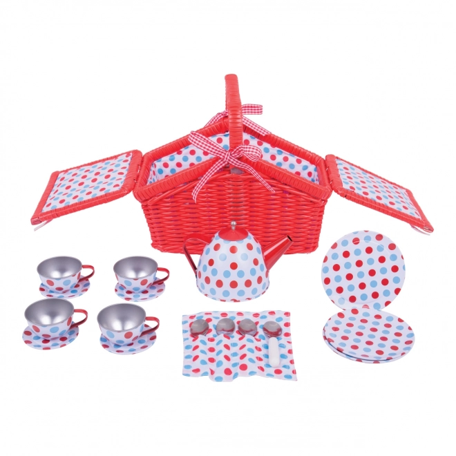 Bigjigs Toys Raskošna točkasta čajna set u košari za piknik