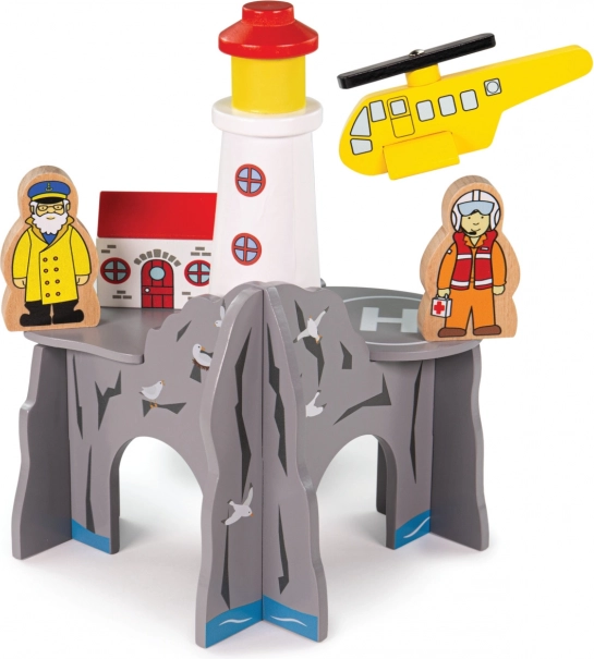 Bigjigs Rail tunel s svjetionikom i heliportom – drveni set za drvene željezničke pruge