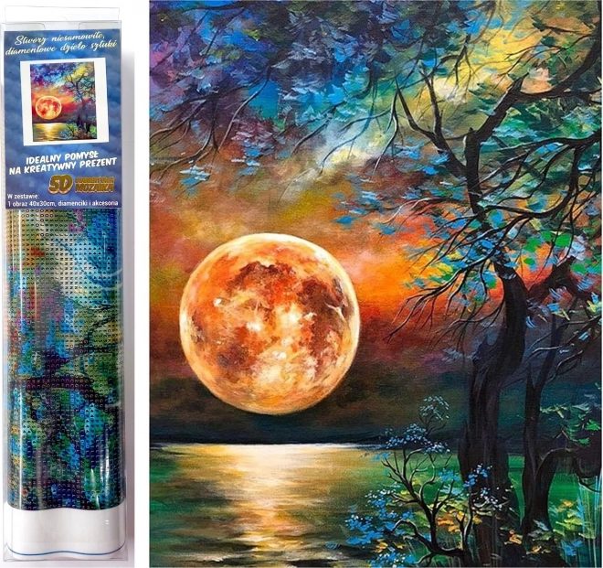 Norimpex Dijamantno slikanje Šareni puni mjesec iznad jezera 30x40cm