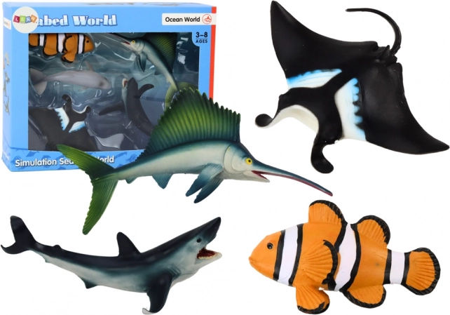 Set figurica morskih životinja: morski pas, dupin, raža – 5 komada