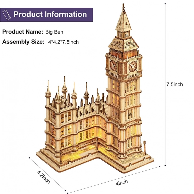RoboTime drveni 3D puzzle sat toranj Big Ben svijetleći