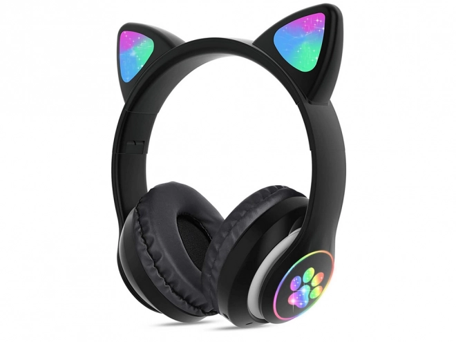 Bežične slušalice bluetooth radio fm mp3 mačje uši led osvjetljenje – Crne