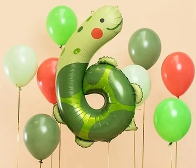 Foli balon za rođendan broj 6 - kornjača 75 x 96 cm