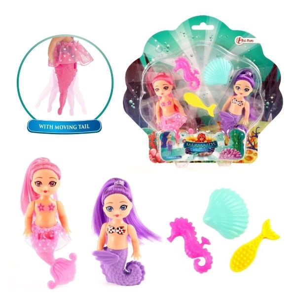 Lutka morska sirena 2 kom 10 cm plast s dodacima na kartici