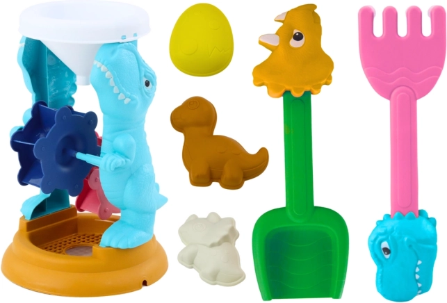 Dinosaurov set za pijesak s mlincem, lopaticom, grabljama i kalupima