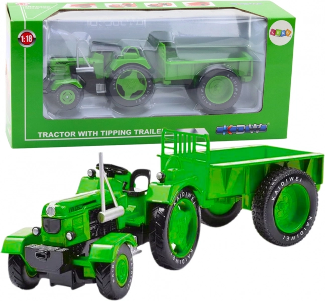 Metalni traktor s prikolicom zeleni 1:18