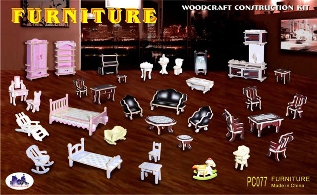 Drvene 3D puzzle mini namještaj – šarena slagalica