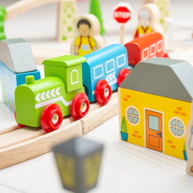 Bigjigs Rail Drvena vlakodrava grad i selo 101 dijelova