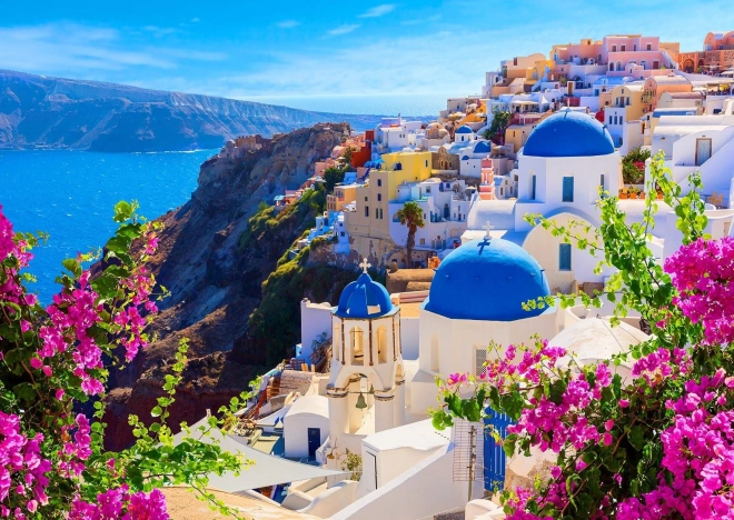 Puzzle Santorini s cvijećem, Grčka 1000 dijelova