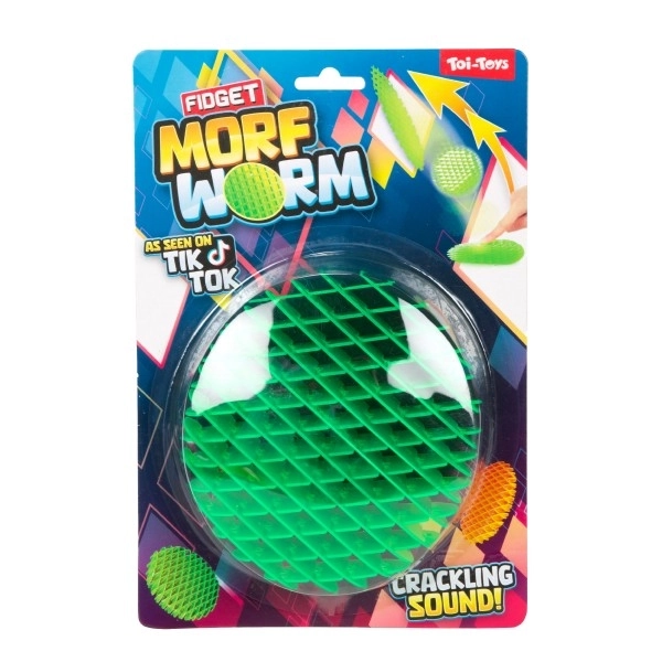 Worm za igru mijenjajući oblike antistres plastični 13cm 6 boja na kartici
