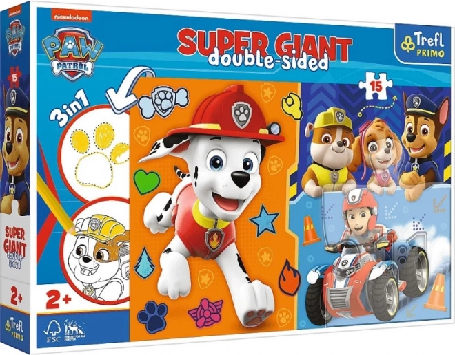 Ogromne obostrane puzzle 15 dijelova PAW PATROL 3-u-1